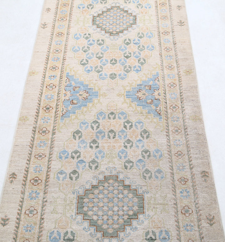 Ivory Afghan Ziegler Rug 2' 7" x 7' 11" Hand-Knotted detail