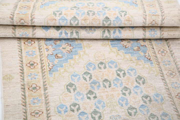 Ivory Afghan Ziegler Rug 2' 7" x 7' 11" Hand-Knotted field