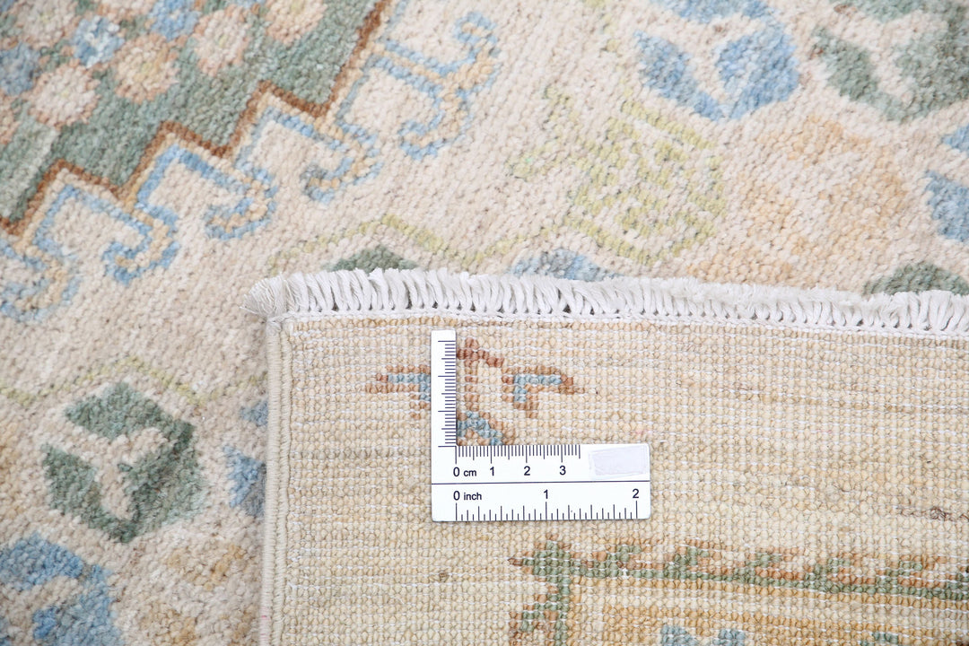 Ivory Afghan Ziegler Rug 2' 7" x 7' 11" Hand-Knotted reverse