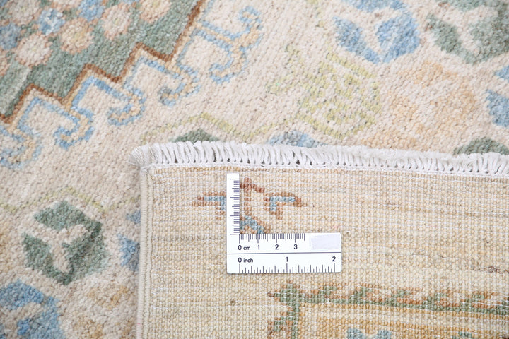 Ivory Afghan Ziegler Rug 2' 7" x 7' 11" Hand-Knotted reverse