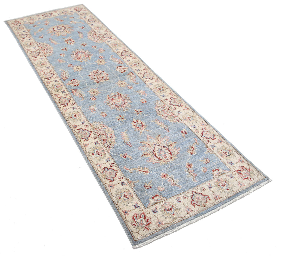 Blue Afghan Ziegler Rug 2' 5" x 7' 5" Hand-Knotted detail