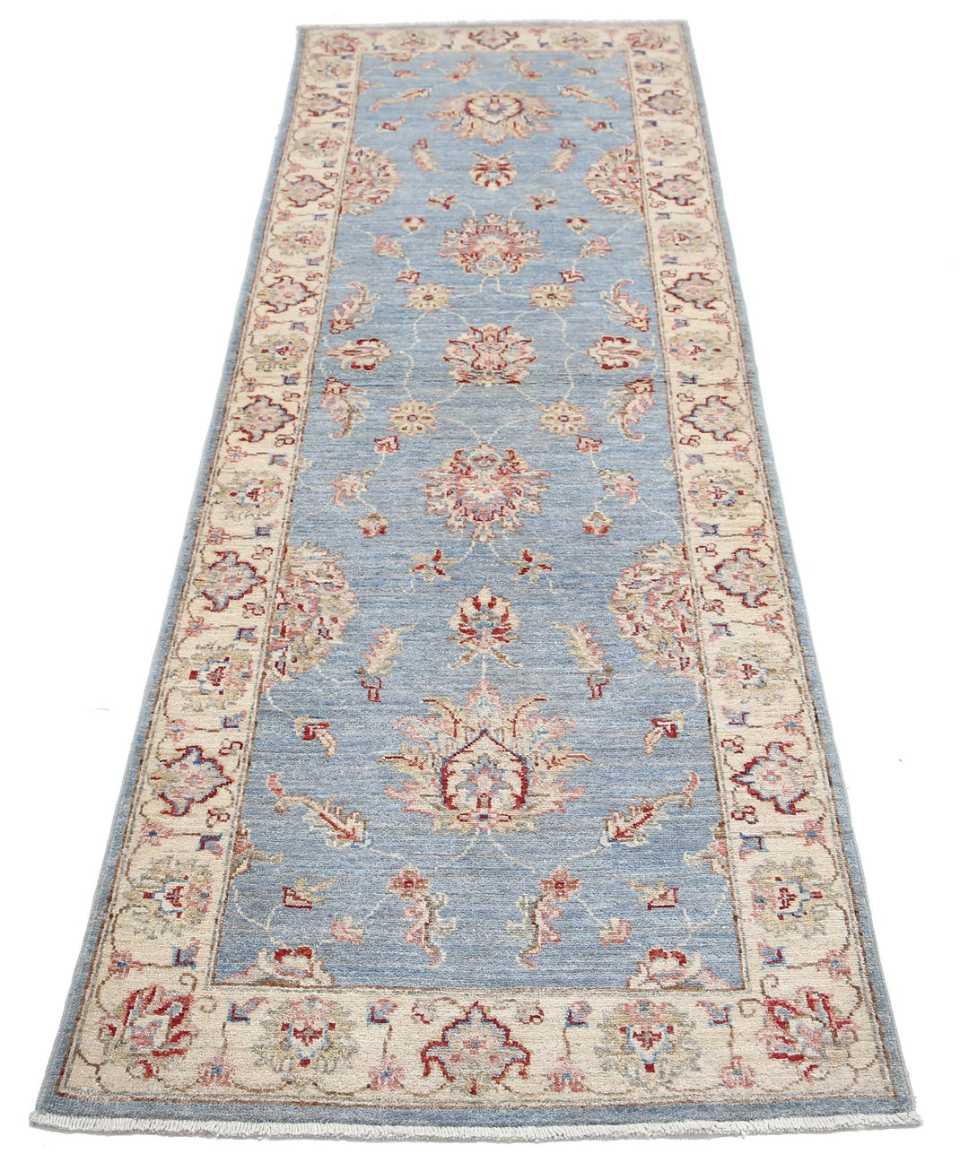 Blue Afghan Ziegler Rug 2' 5" x 7' 5" Hand-Knotted close-up