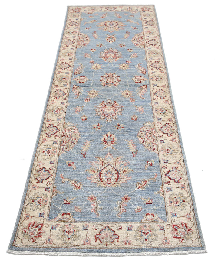 Blue Afghan Ziegler Rug 2' 5" x 7' 5" Hand-Knotted close-up