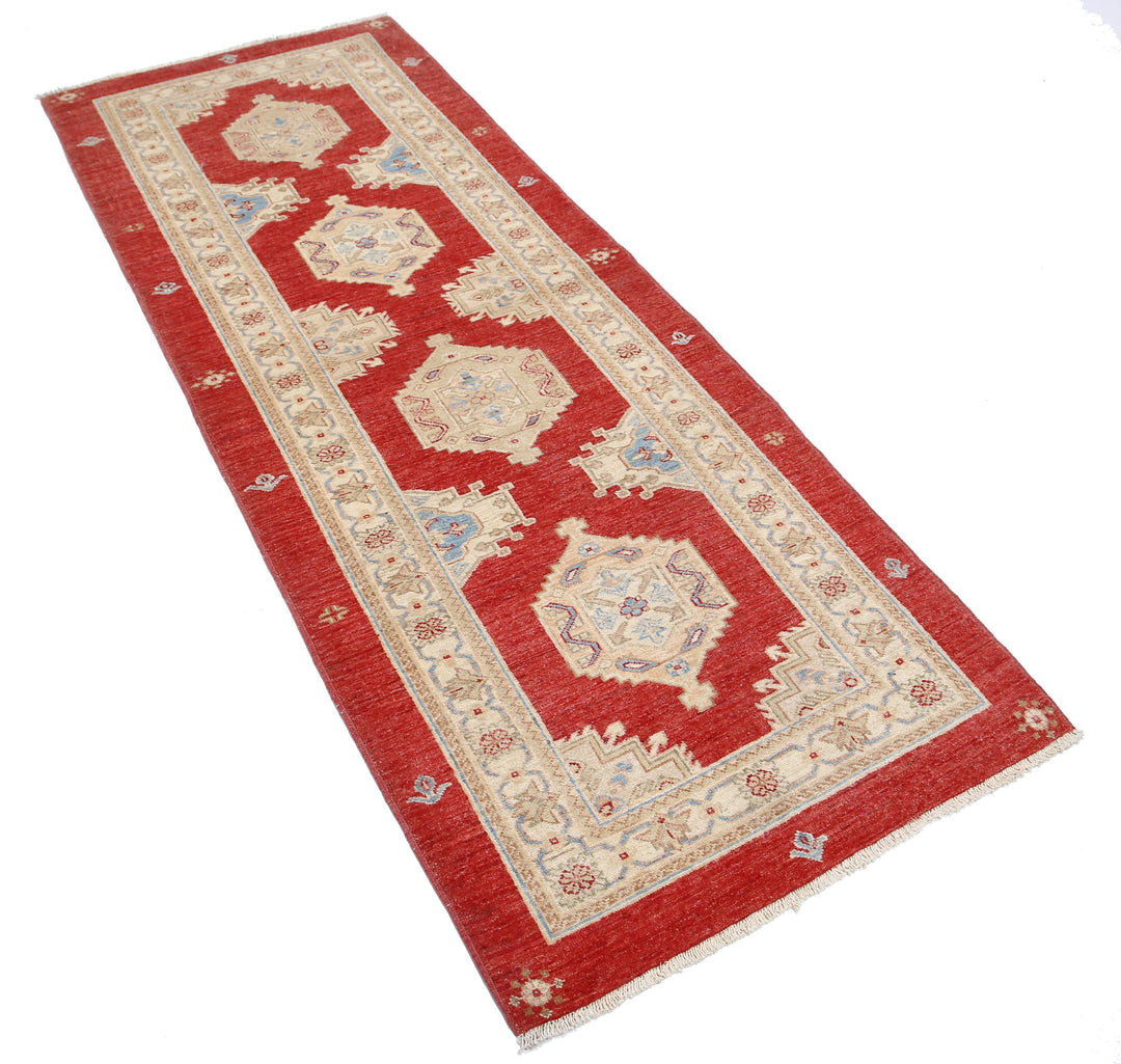 Red Afghan Ziegler Rug 2' 9" x 7' 1" Hand-Knotted close-up