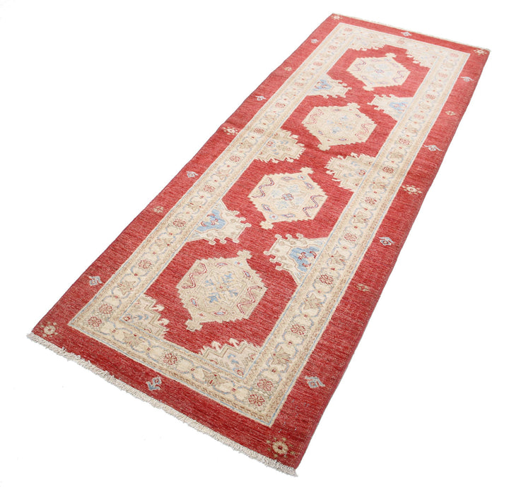 Red Afghan Ziegler Rug 2' 9" x 7' 1" Hand-Knotted detail