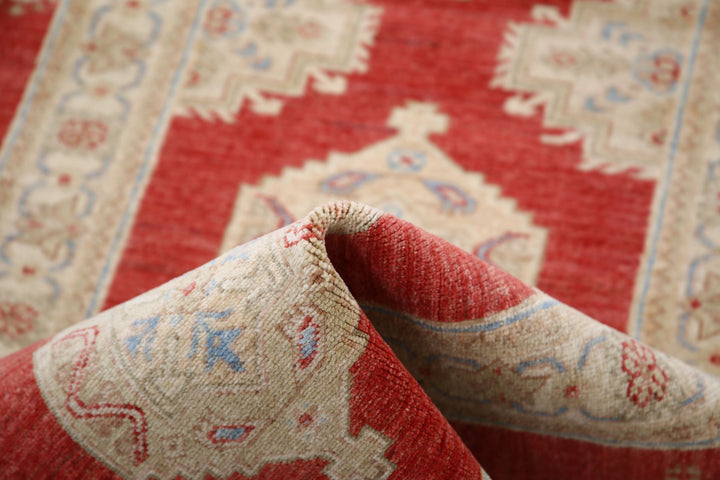 Red Afghan Ziegler Rug 2' 9" x 7' 1" Hand-Knotted border