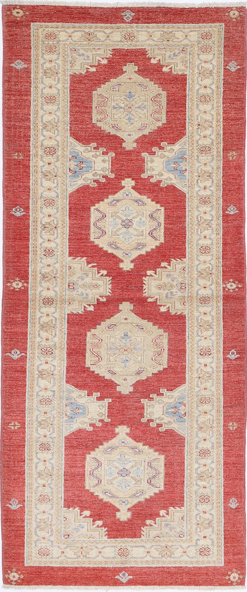 Red Afghan Ziegler Rug 2' 9" x 7' 1" Hand-Knotted