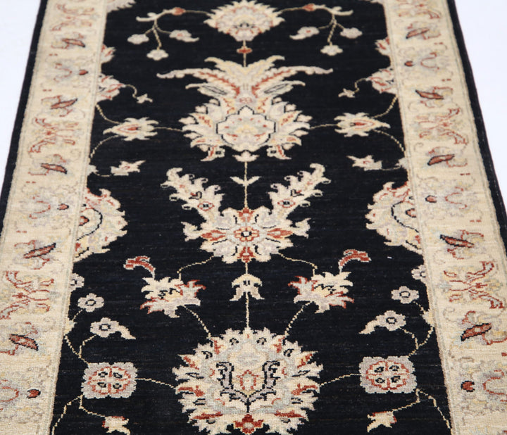 Black Afghan Ziegler Rug 2' 6" x 6' 9" Hand-Knotted border