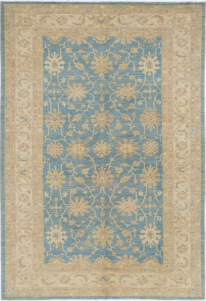 Afghan Ziegler Rug 6' 8" x 9' 8" Hand-Knotted