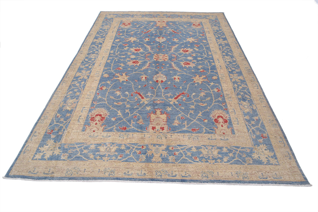 Blue Afghan Ziegler Rug 6' 3" x 9' 6" Hand-Knotted | No. AT93774