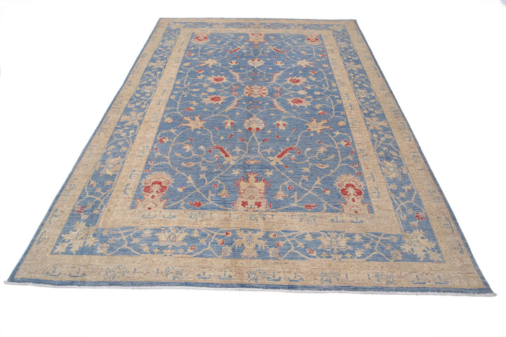 Blue Afghan Ziegler Rug 6' 3" x 9' 6" Hand-Knotted | No. AT93774
