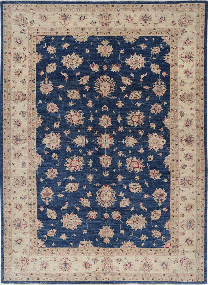 Afghan Ziegler Rug 6' 9" x 9' 3" Hand-Knotted