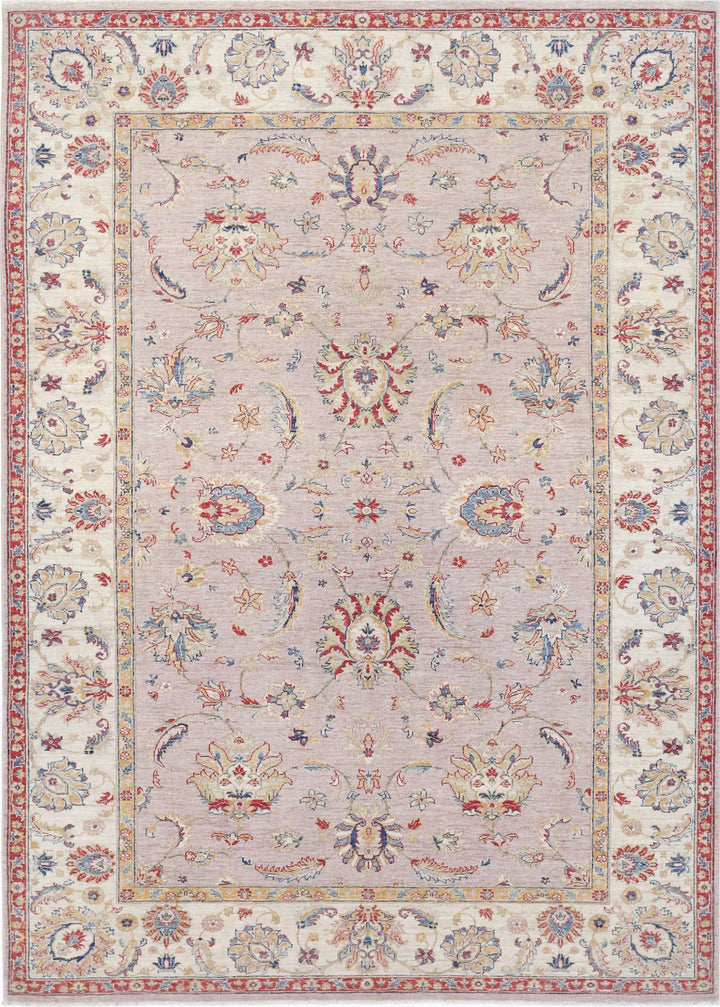 Afghan Ziegler Rug 6' 7" x 9' 6" Hand-Knotted
