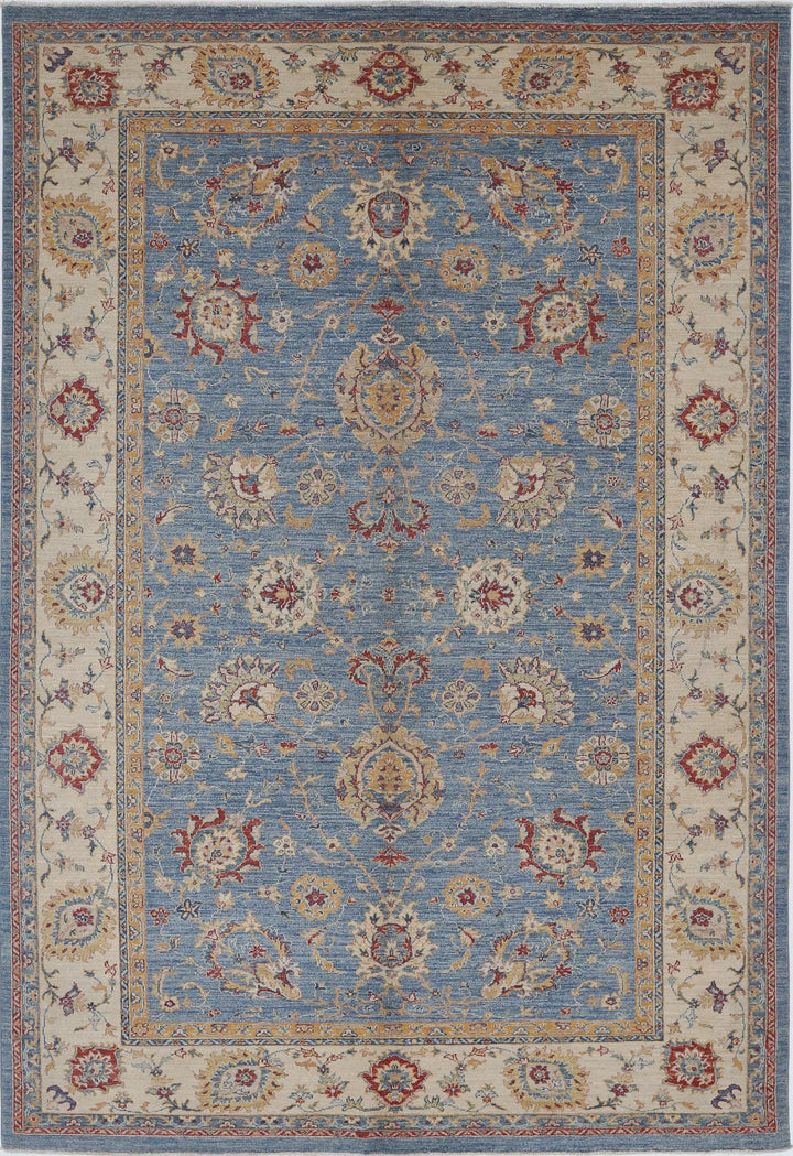 Afghan Ziegler Rug 6' 8" x 9' 8" Hand-Knotted