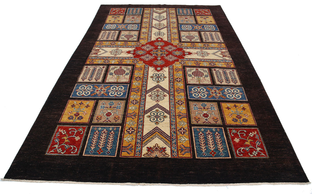 Black Afghan Ziegler Rug 6' 6" x 9' 10" Hand-Knotted | No. AT74816