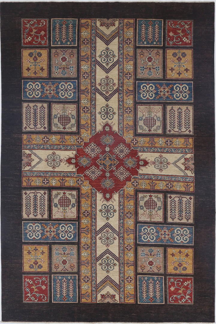 Black Afghan Ziegler Rug 6' 6" x 9' 10" Hand-Knotted