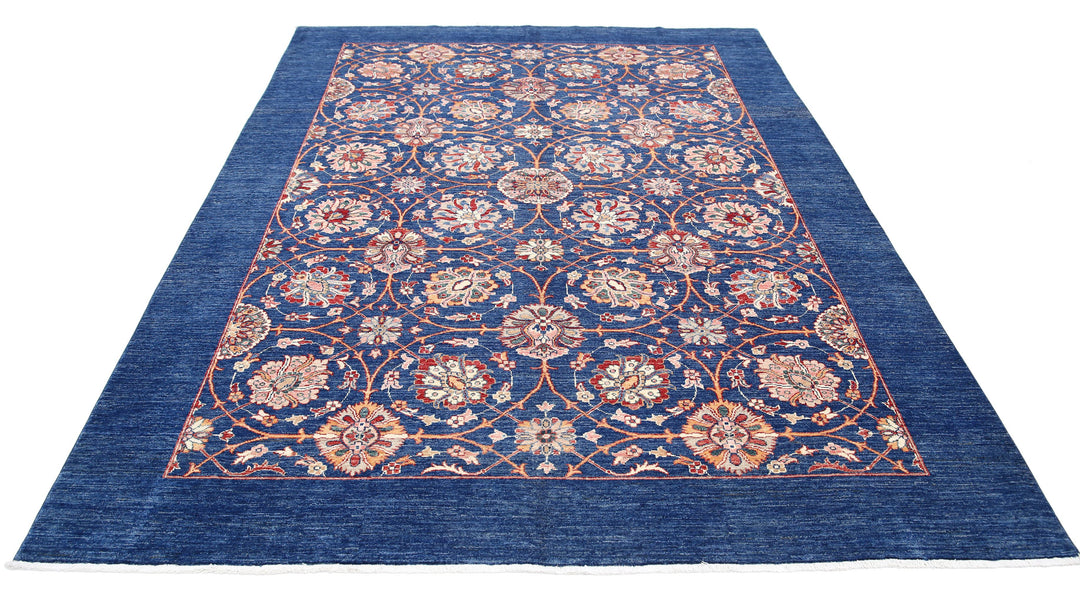 Blue Afghan Ziegler Rug 6' 10" x 9' 3" Hand-Knotted | No. AT66284