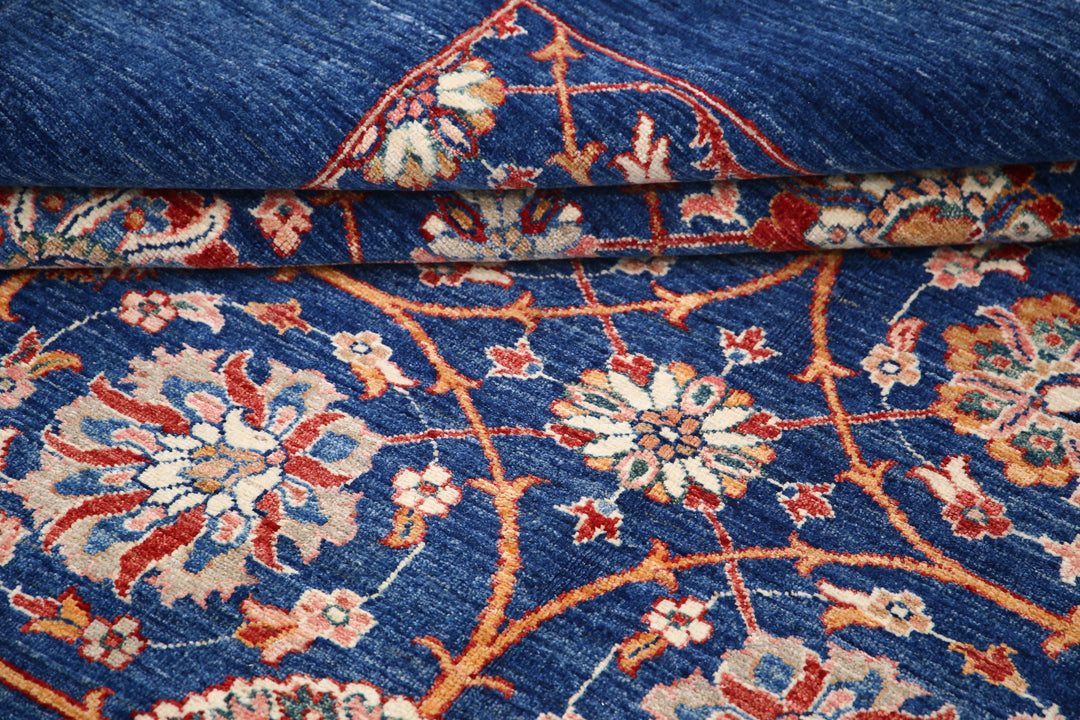 Blue Afghan Ziegler Rug 6' 10" x 9' 3" Hand-Knotted | No. AT66284