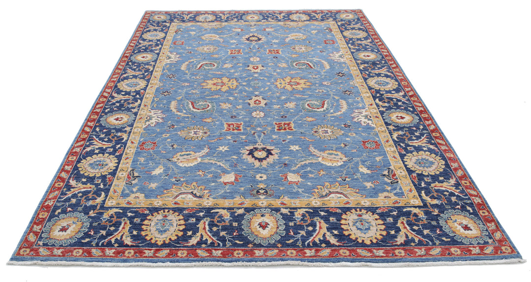 Blue Afghan Ziegler Rug 6' 6" x 9' 8" Hand-Knotted | No. AT59654