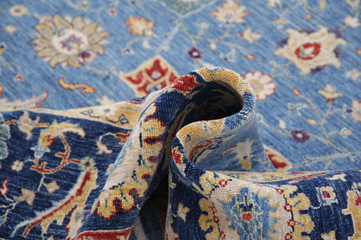Blue Afghan Ziegler Rug 6' 6" x 9' 8" Hand-Knotted | No. AT59654