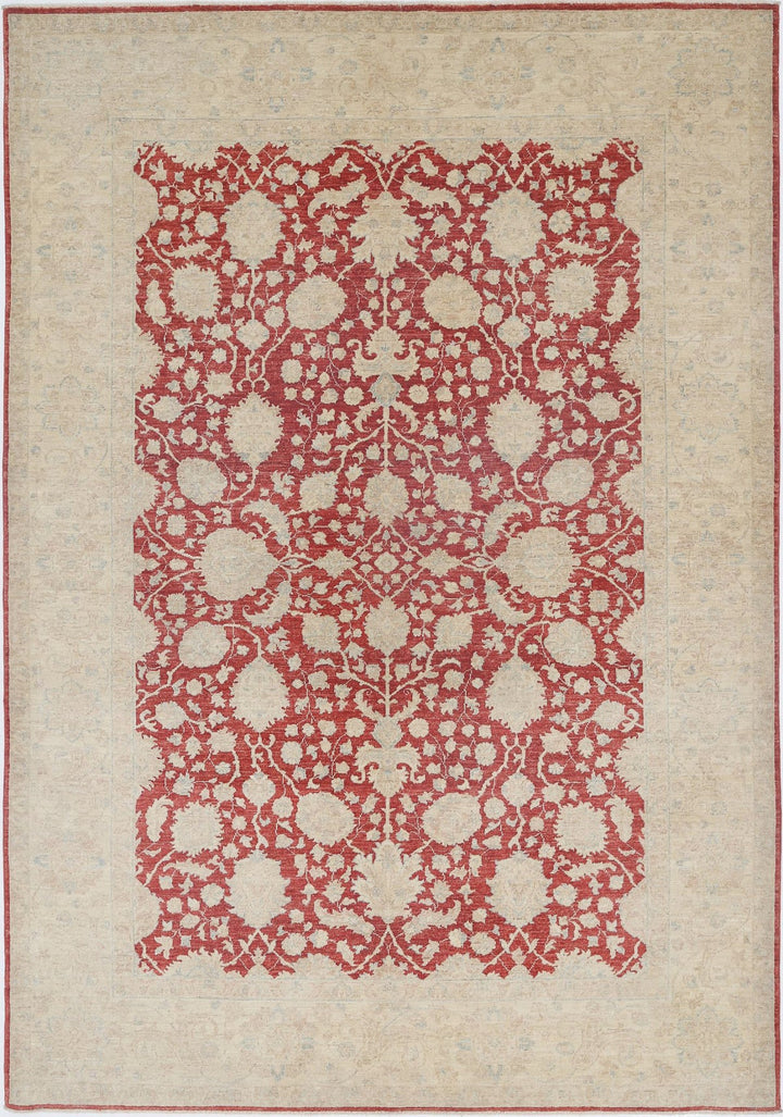 Afghan Ziegler Rug 6' 8" x 9' 7" Hand-Knotted