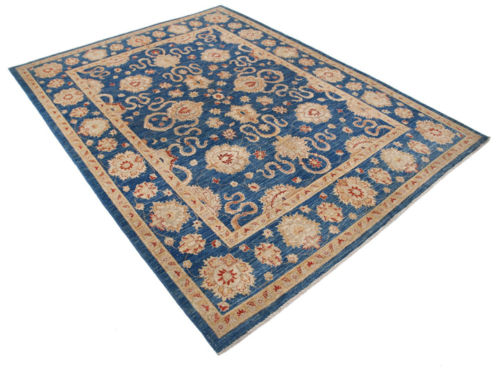 Blue Afghan Ziegler Rug 6' 3" x 8' 4" Hand-Knotted | No. AT18185
