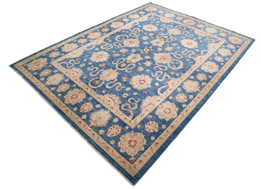 Blue Afghan Ziegler Rug 6' 3" x 8' 4" Hand-Knotted | No. AT18185
