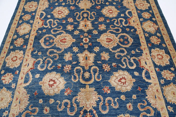 Blue Afghan Ziegler Rug 6' 3" x 8' 4" Hand-Knotted | No. AT18185