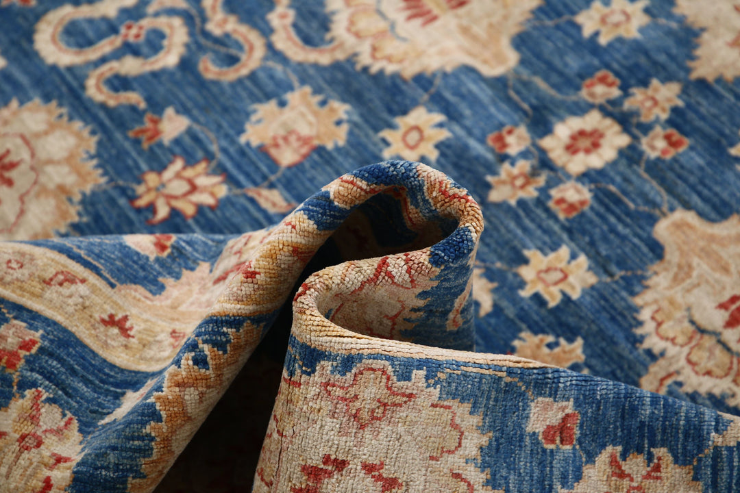 Blue Afghan Ziegler Rug 6' 3" x 8' 4" Hand-Knotted | No. AT18185