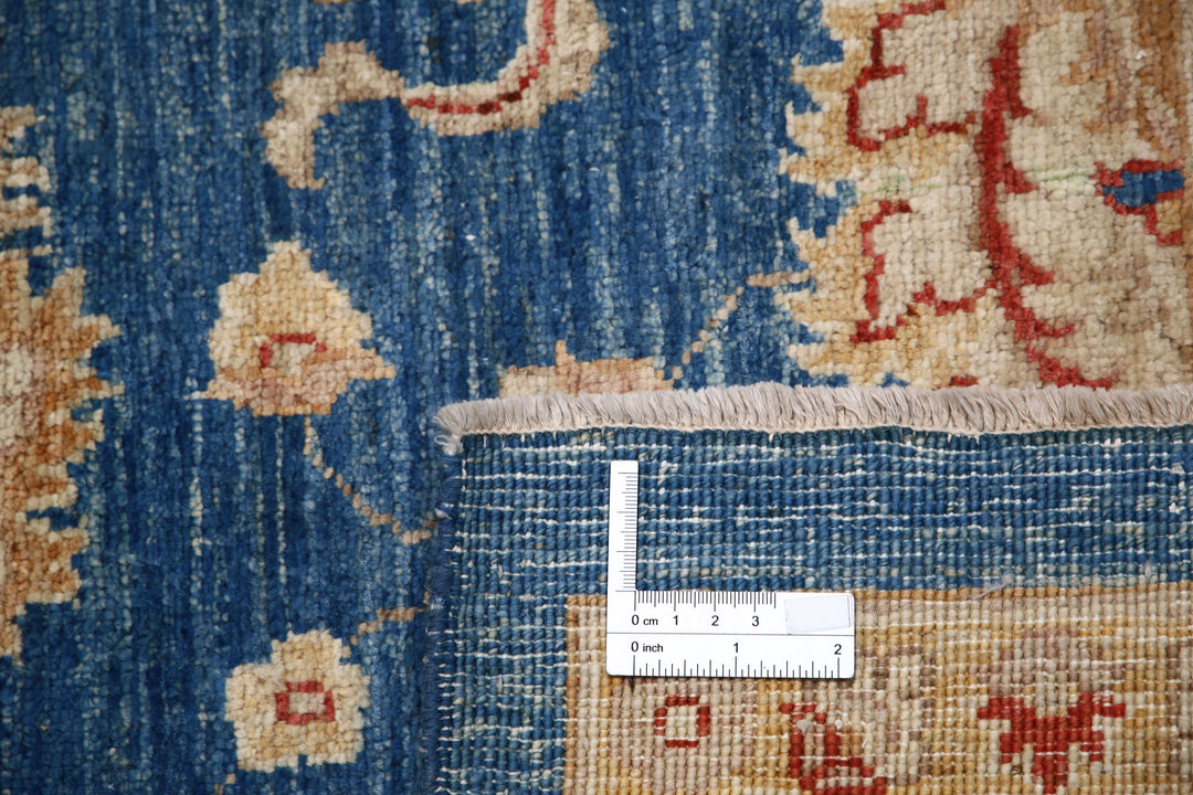 Blue Afghan Ziegler Rug 6' 3" x 8' 4" Hand-Knotted | No. AT18185