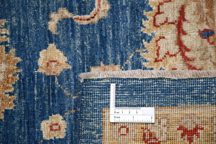 Blue Afghan Ziegler Rug 6' 3" x 8' 4" Hand-Knotted | No. AT18185