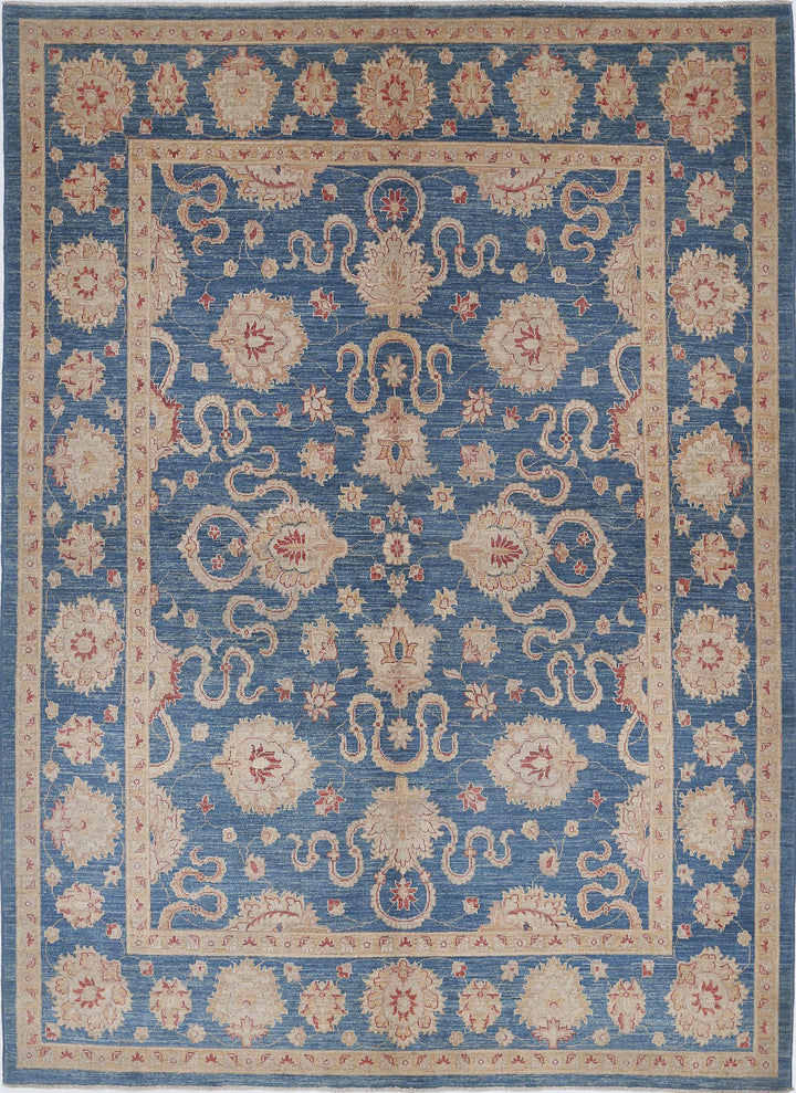 Blue Afghan Ziegler Rug 6' 3" x 8' 4" Hand-Knotted