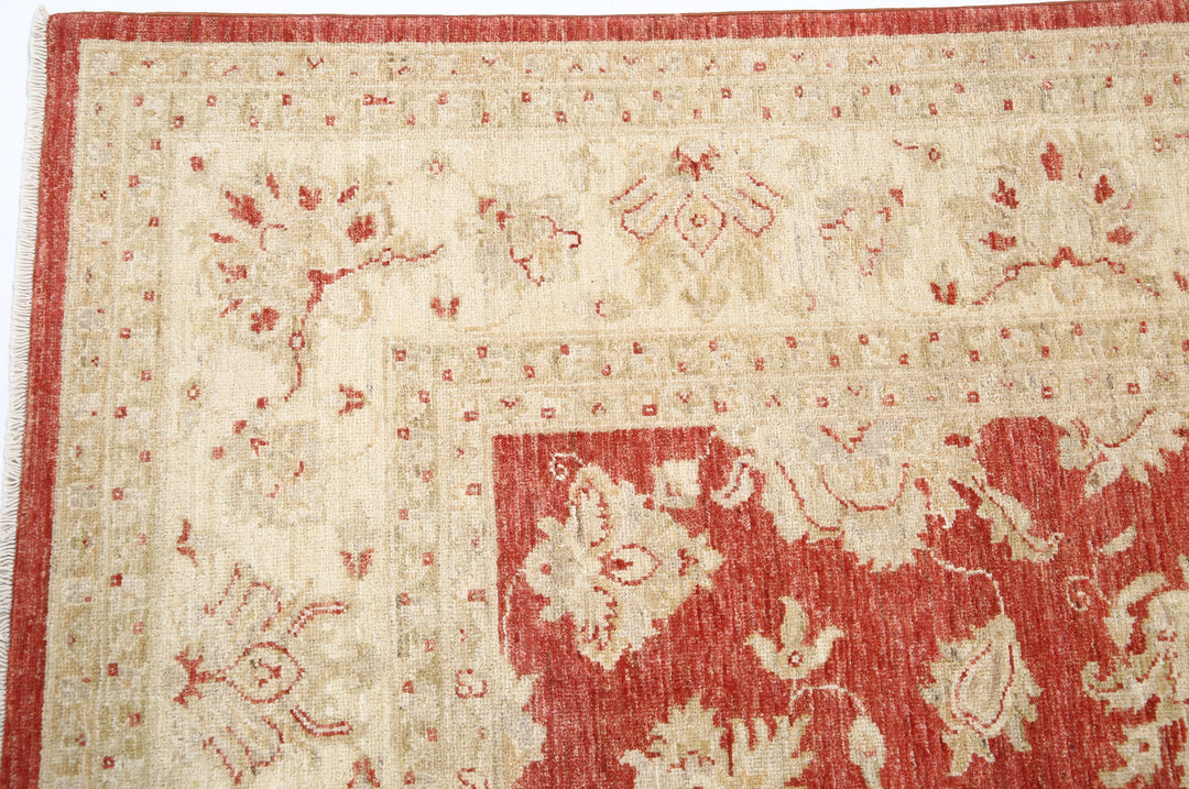 Red Afghan Ziegler Rug 5' 7" x 7' 5" Hand-Knotted detail