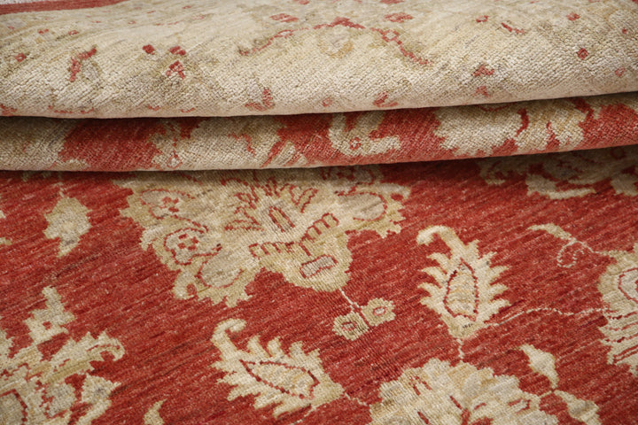 Red Afghan Ziegler Rug 5' 7" x 7' 5" Hand-Knotted pattern