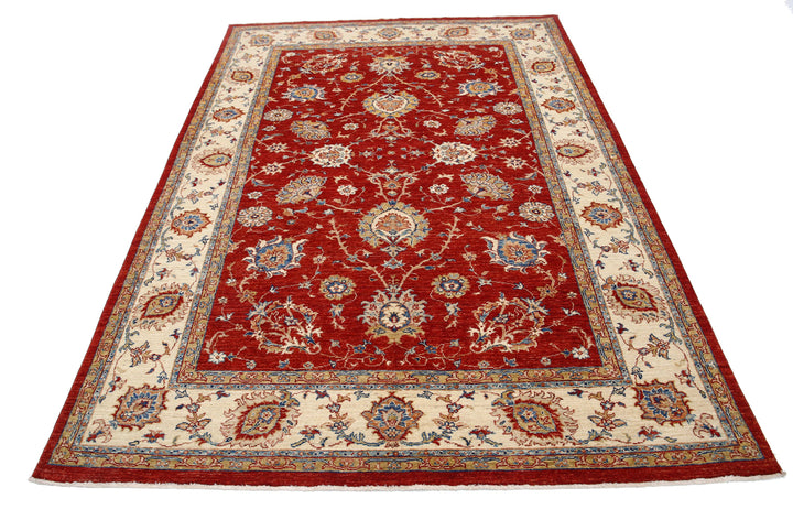 Red Afghan Ziegler Rug 5' 7" x 8' 0" Hand-Knotted view