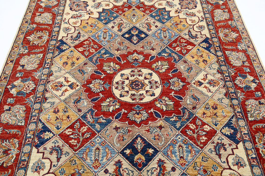 Ivory Afghan Ziegler Rug 5'6" x 7'10" Hand-Knotted detail