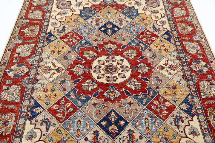 Ivory Afghan Ziegler Rug 5'6" x 7'10" Hand-Knotted detail