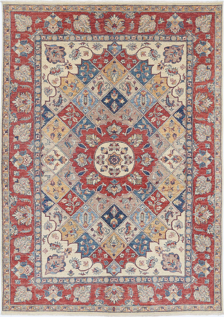 Ivory Afghan Ziegler Rug 5'6" x 7'10" Hand-Knotted