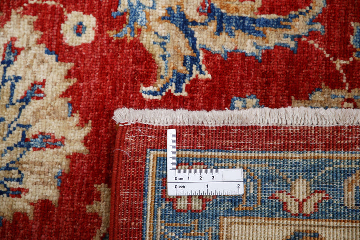 Red Afghan Ziegler Rug 5'8" x 8'0" Hand-Knotted close-up