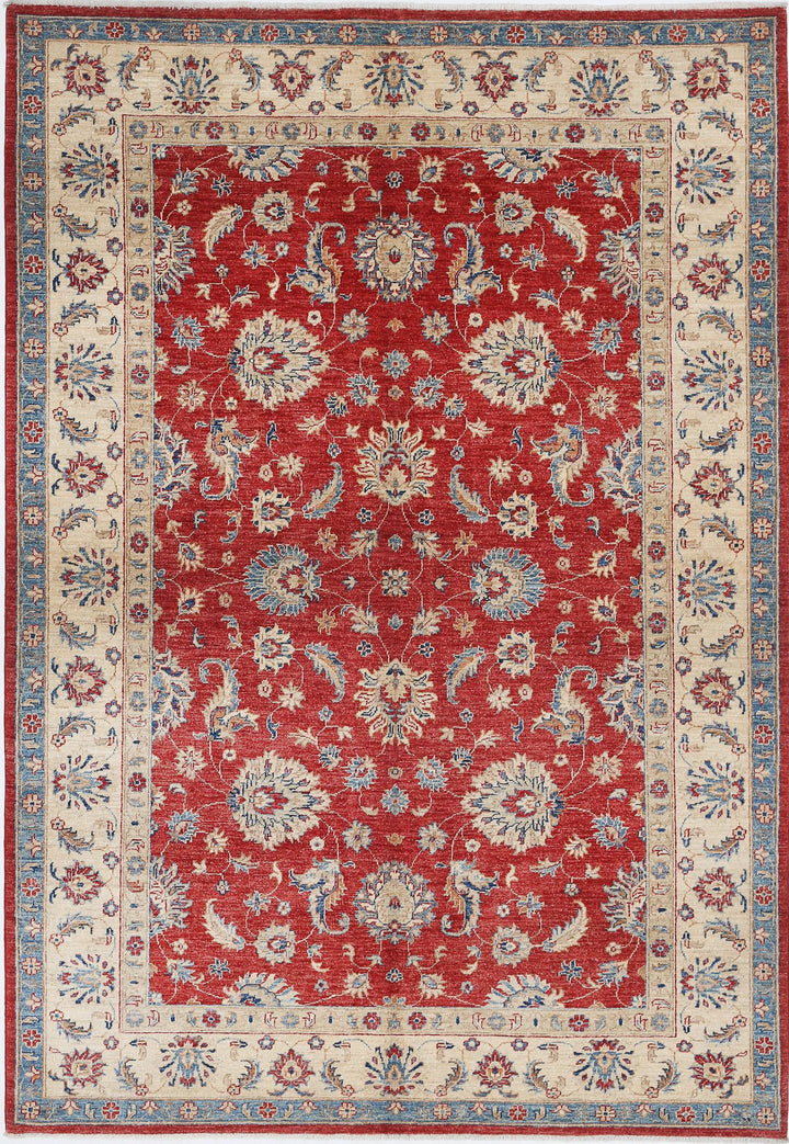 Red Afghan Ziegler Rug 5'8" x 8'0" Hand-Knotted