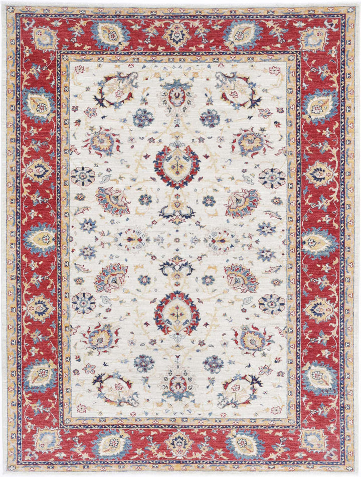 Ivory Afghan Ziegler Rug 5'7" x 7'4" Hand-Knotted