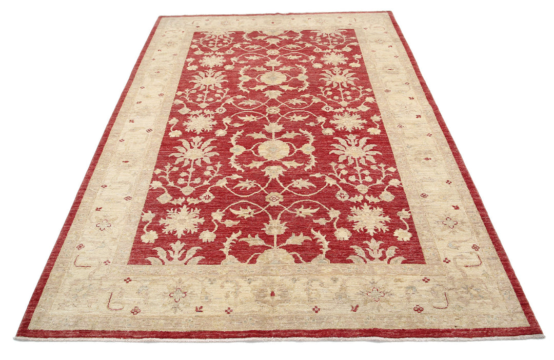 Red Afghan Ziegler Rug 5' 8" x 7' 10" Hand-Knotted texture