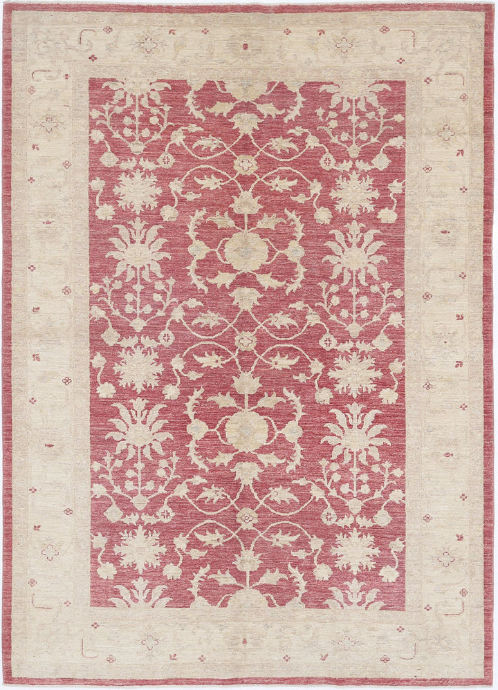 Red Afghan Ziegler Rug 5' 8" x 7' 10" Hand-Knotted