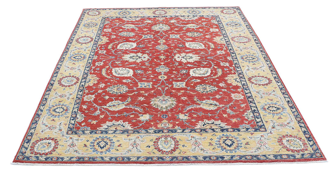 Red Afghan Ziegler Rug 5' 11" x 7' 11" Hand-Knotted view