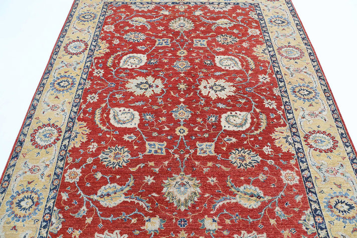 Red Afghan Ziegler Rug 5' 11" x 7' 11" Hand-Knotted detail