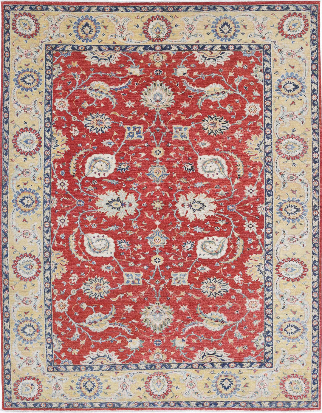 Red Afghan Ziegler Rug 5' 11" x 7' 11" Hand-Knotted