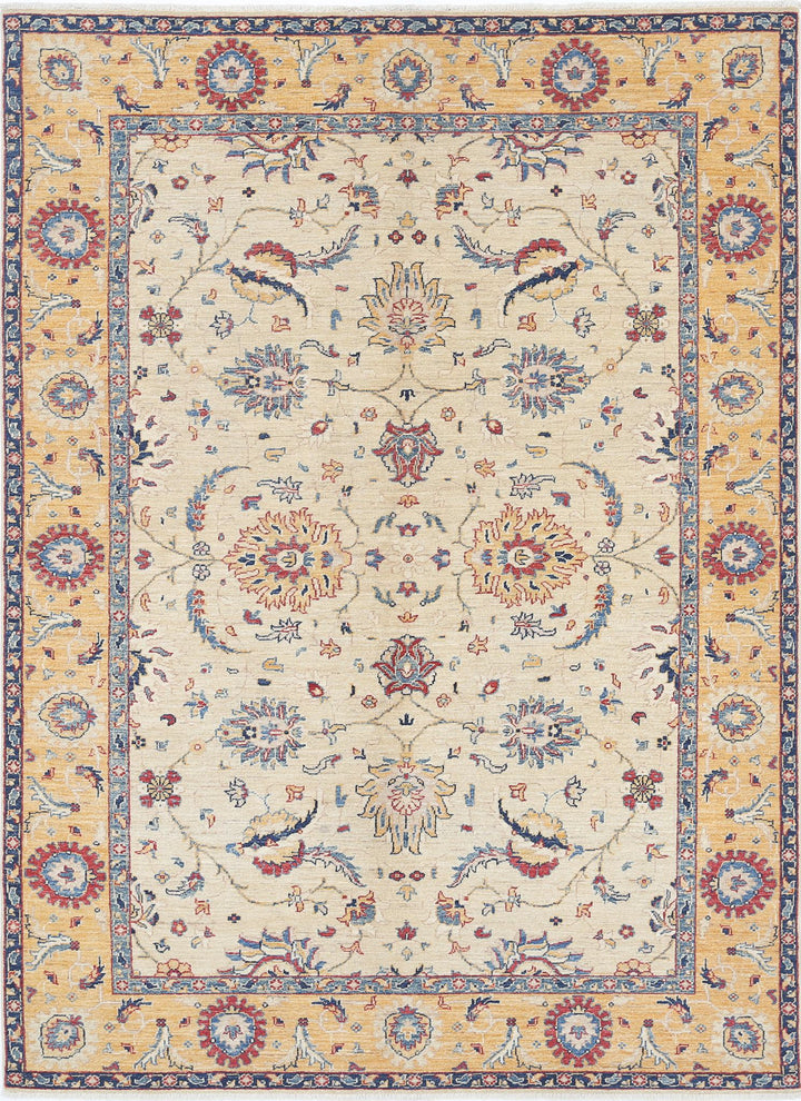 Ivory Afghan Ziegler Rug 5' 7" x 7' 1" Hand-Knotted