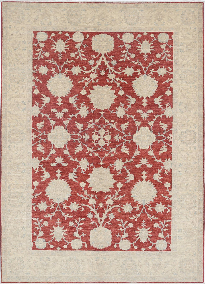 Afghan Ziegler Rug 5' 7" x 7' 9" Hand-Knotted