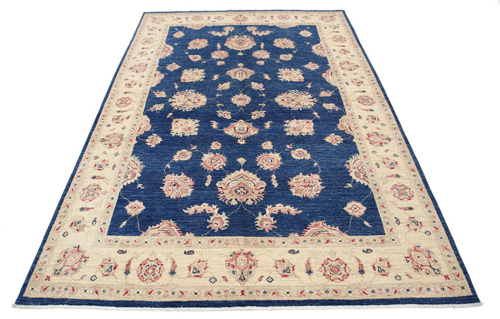 Blue Afghan Ziegler Rug 5'7" x 8'3" Hand-Knotted view