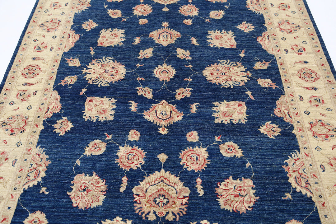 Blue Afghan Ziegler Rug 5'7" x 8'3" Hand-Knotted pattern